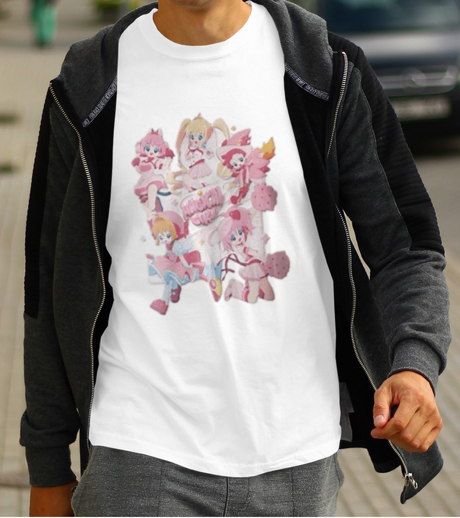 Magical Girl Anime Characters Pastel Posing Pink Cartoon T-Shirt