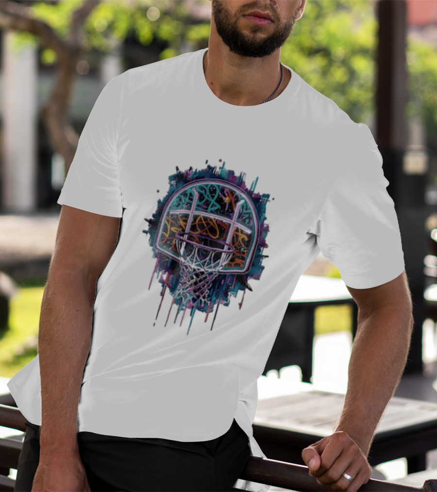 Neon Graffiti Basketball Backboard Dripping Multicolor T-Shirt