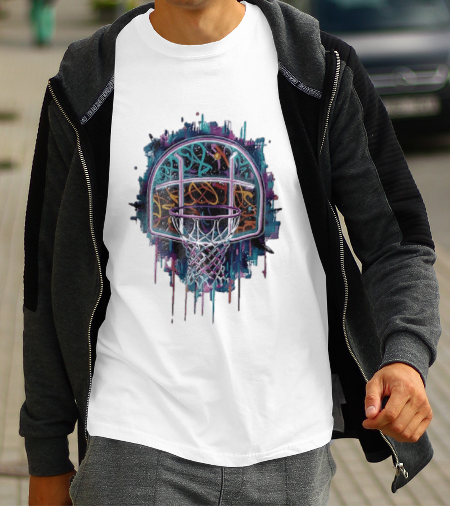 Neon Graffiti Basketball Backboard Dripping Multicolor T-Shirt