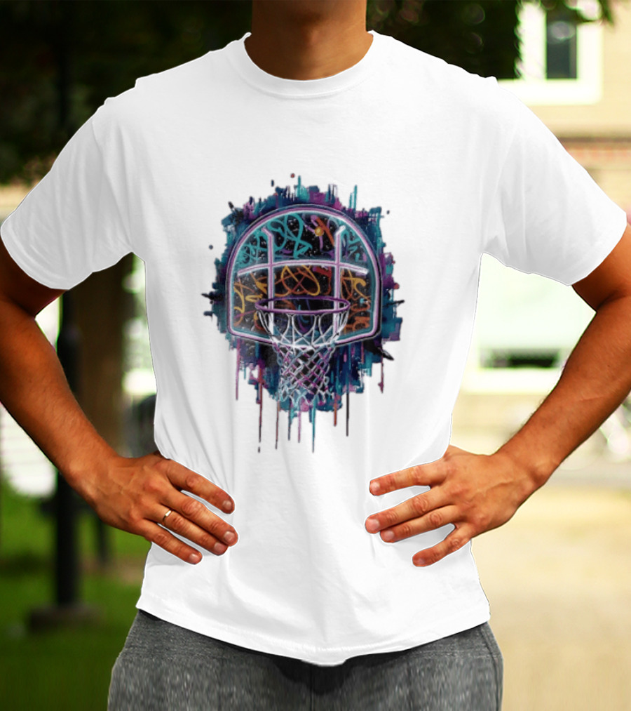 Neon Graffiti Basketball Backboard Dripping Multicolor T-Shirt