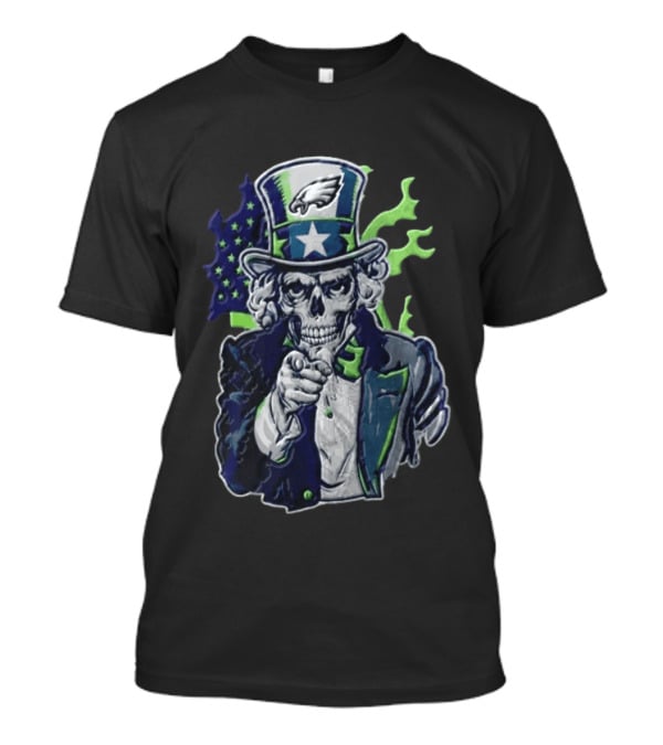 Philadelphia Eagles Uncle Sam Skull With Flag And Stars T-Shirt