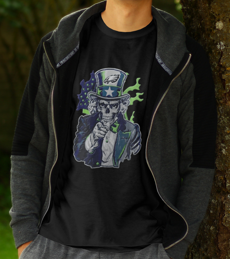 Philadelphia Eagles Uncle Sam Skull With Flag And Stars T-Shirt