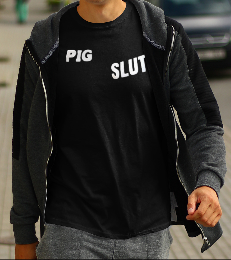 Pig Slut White Sans Serif Block Lettering Bold Text Trend T-Shirt
