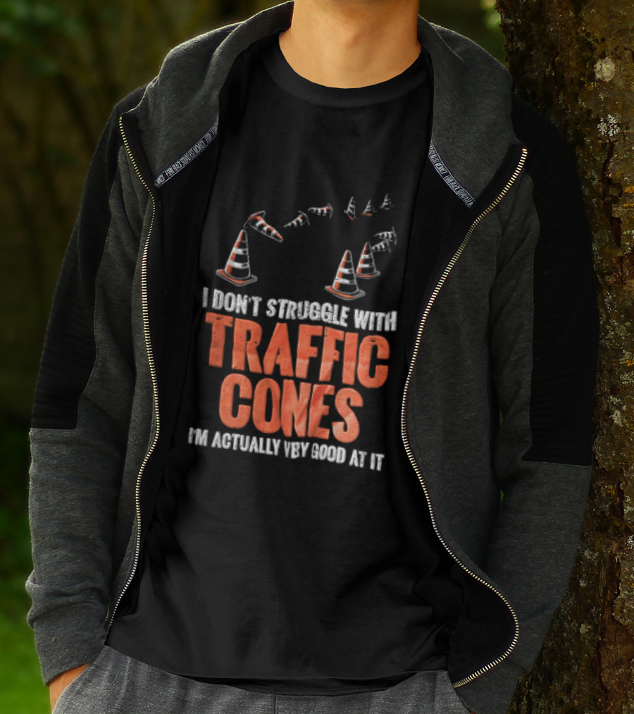 Flying Orange Pylons I Don't Struggle With Traffic Cones Distressed T-Shirt