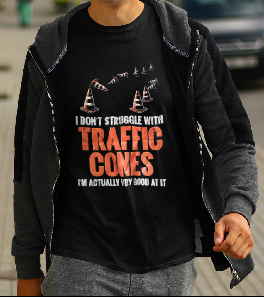 Flying Orange Pylons I Don't Struggle With Traffic Cones Distressed T-Shirt