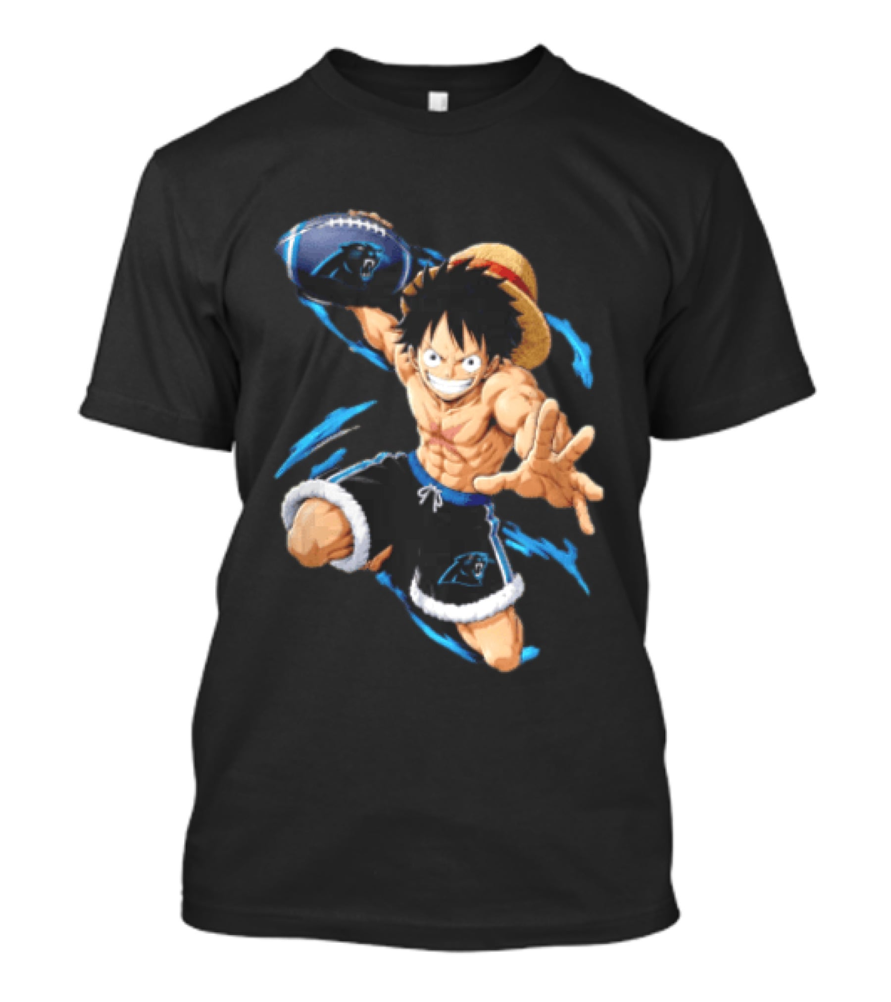 Carolina Panthers Anime Character Holding Football Blue Swirls T-Shirt