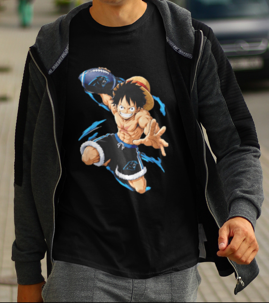 Carolina Panthers Anime Character Holding Football Blue Swirls T-Shirt