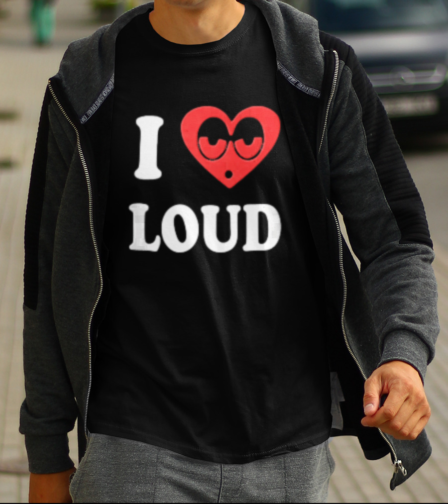 I Love Loud Red Heart Droopy Eyes Cartoon T-Shirt