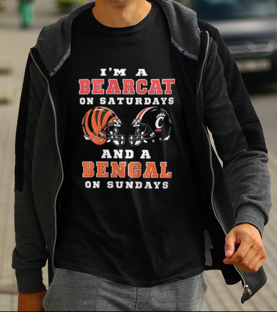 I'm A Bearcat On Saturdays And A Bengal On Sundays Football Helmet T-Shirt