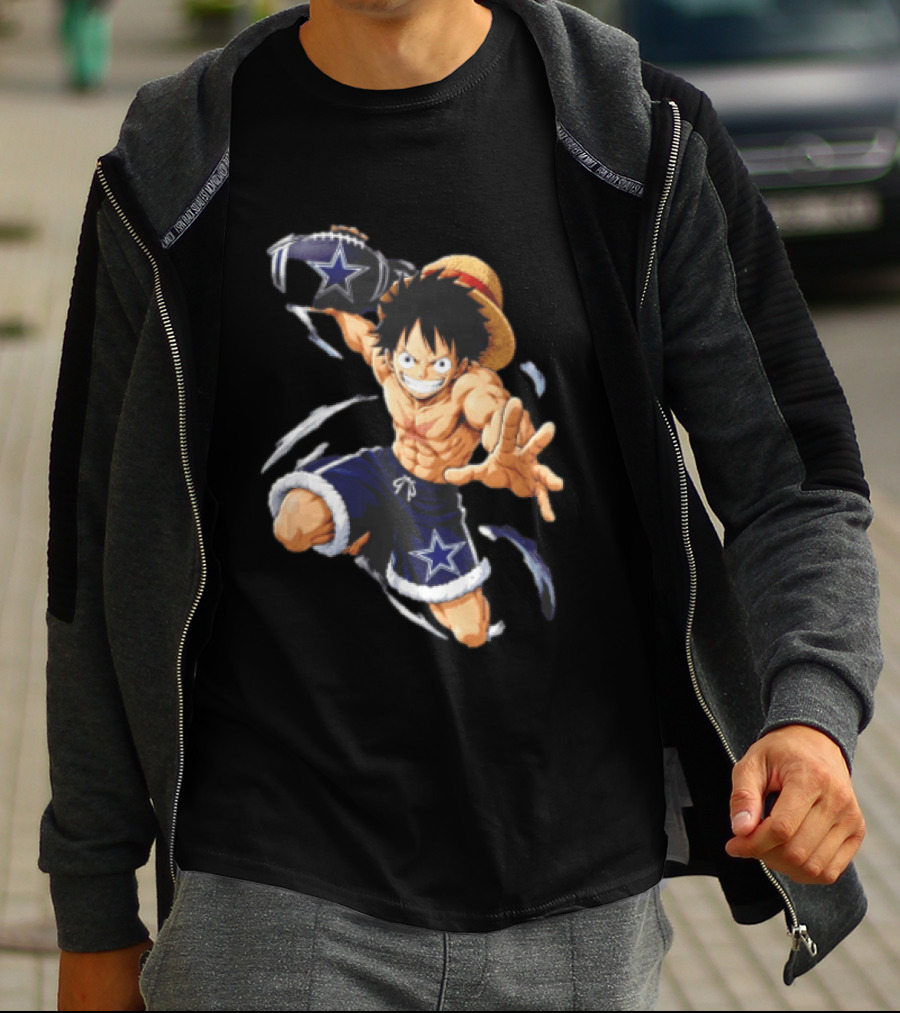 Dallas Cowboys Anime Luffy With Football Iconic Action T-Shirt