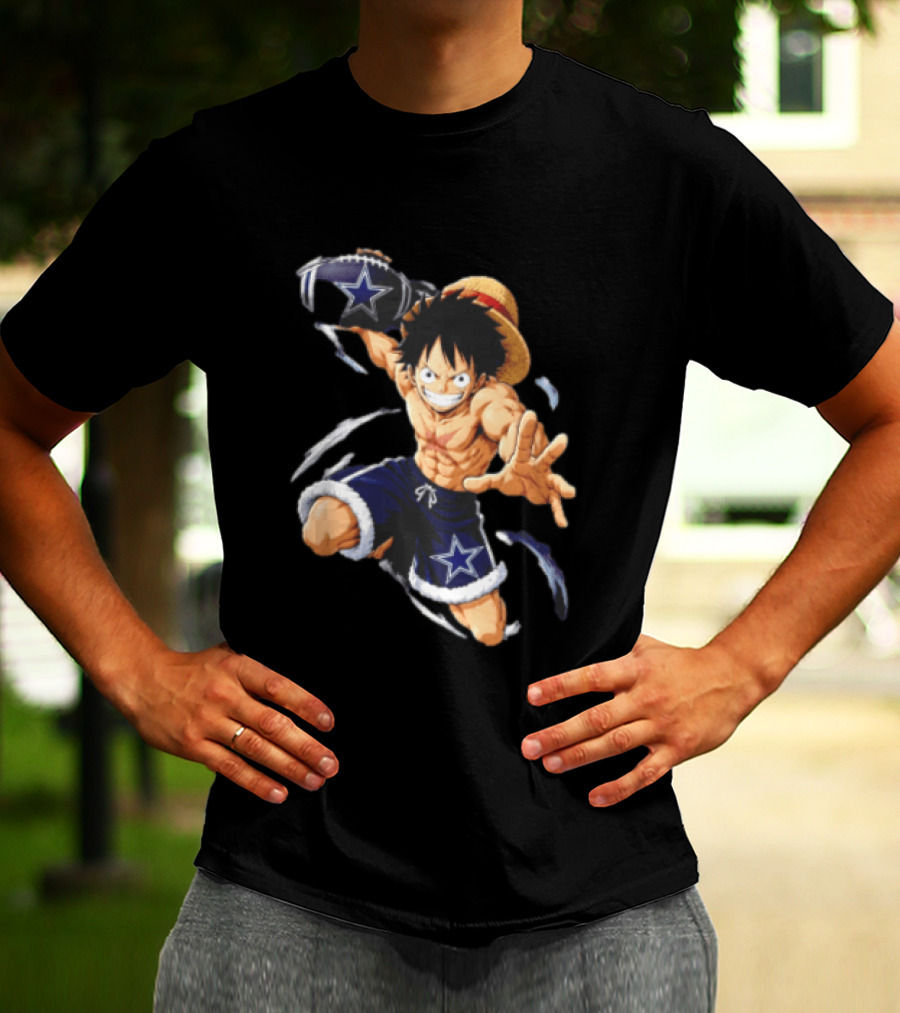 Dallas Cowboys Anime Luffy With Football Iconic Action T-Shirt