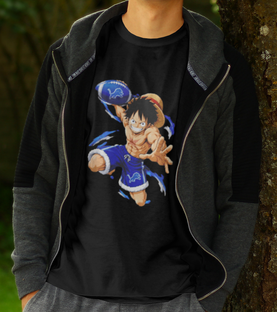 Detroit Lions Luffy Anime Football Action Pose T-Shirt