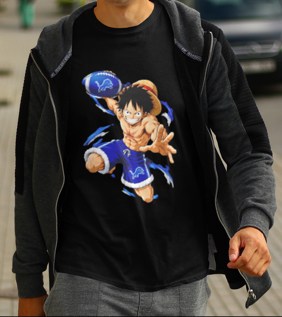 Detroit Lions Luffy Anime Football Action Pose T-Shirt
