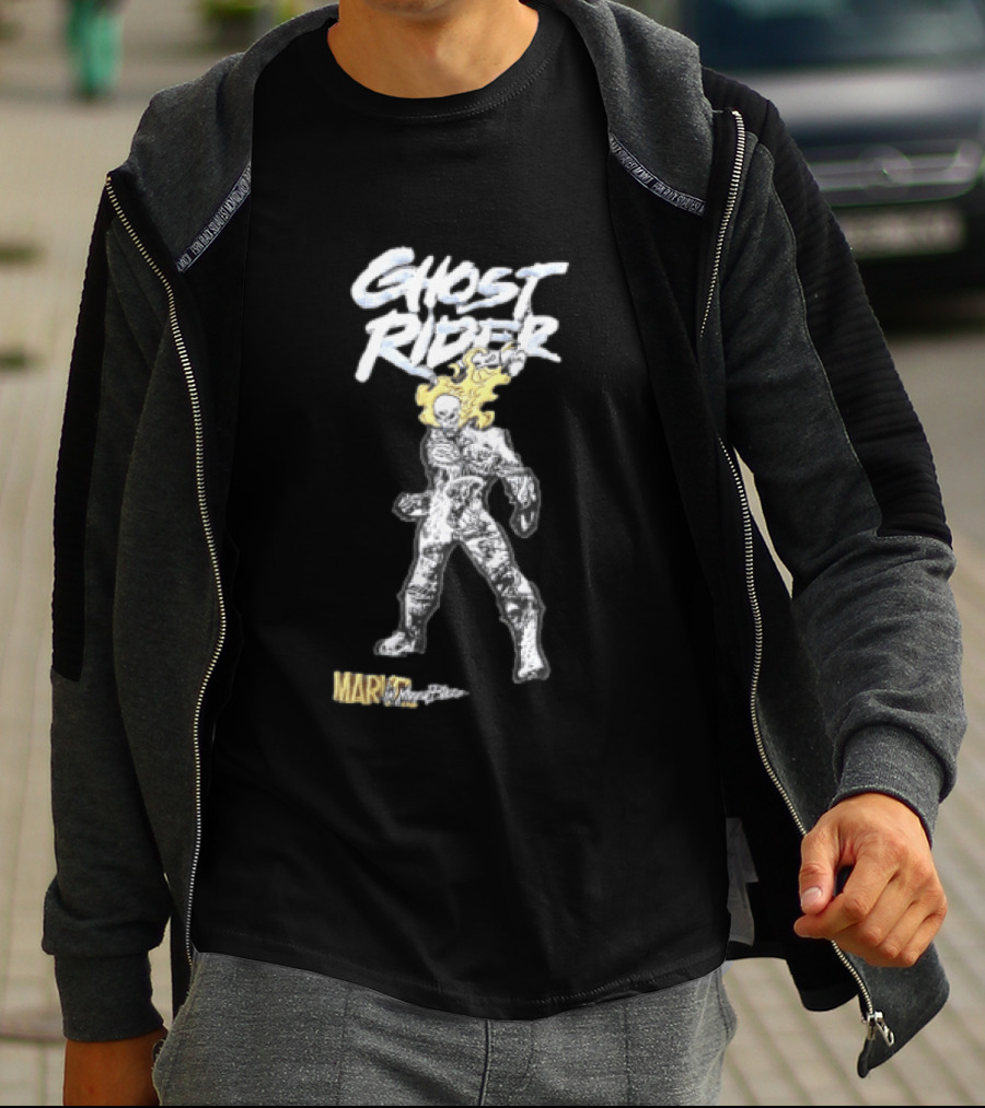 Marvel Ghost Rider Johnny Blaze Flaming Skull Comic Sketch T-Shirt