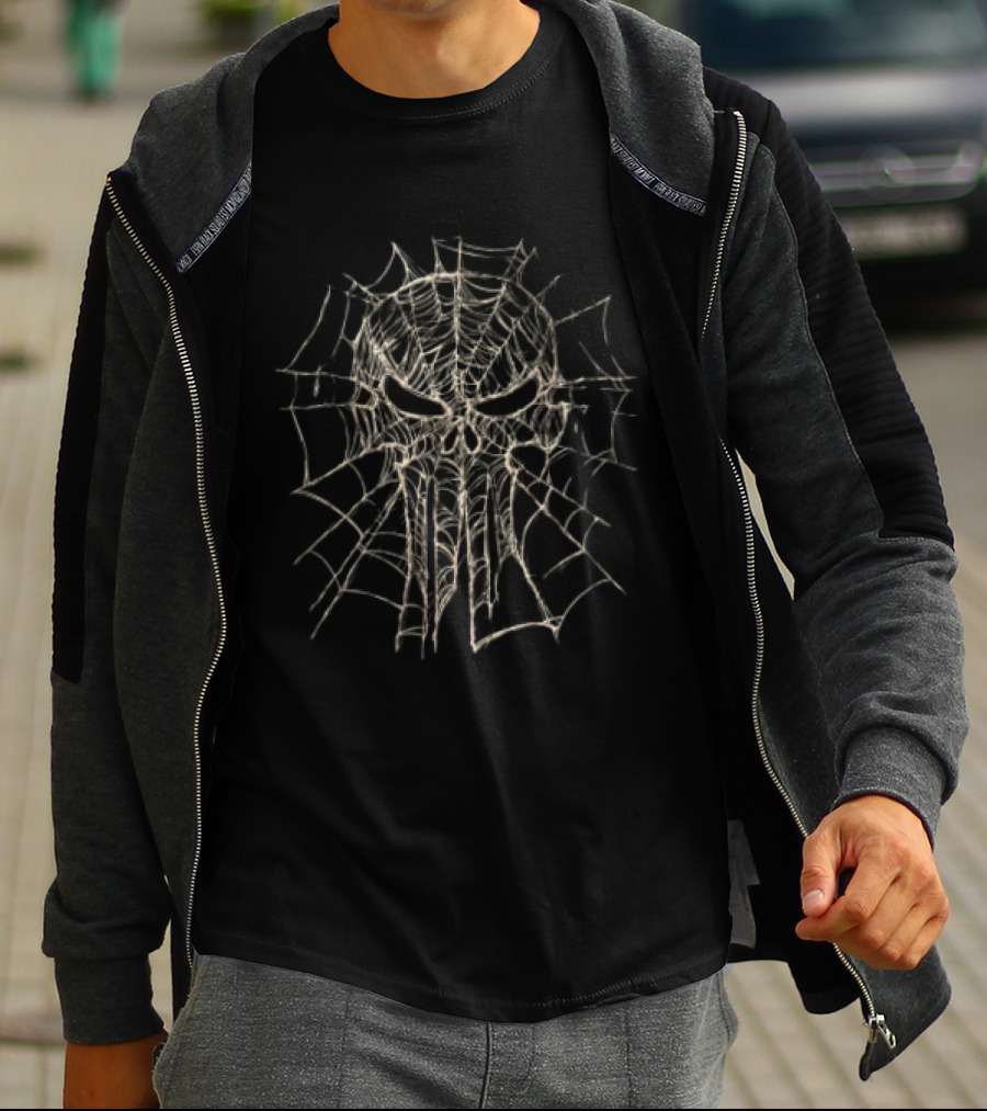 Marvel Punisher Spiderweb Skull Sketch T-Shirt