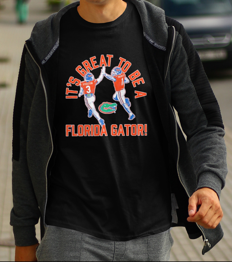Florida Gators Football It's Great To Be A Gator Vernell Brown III Bailey Stockton High Five T-Shirt
