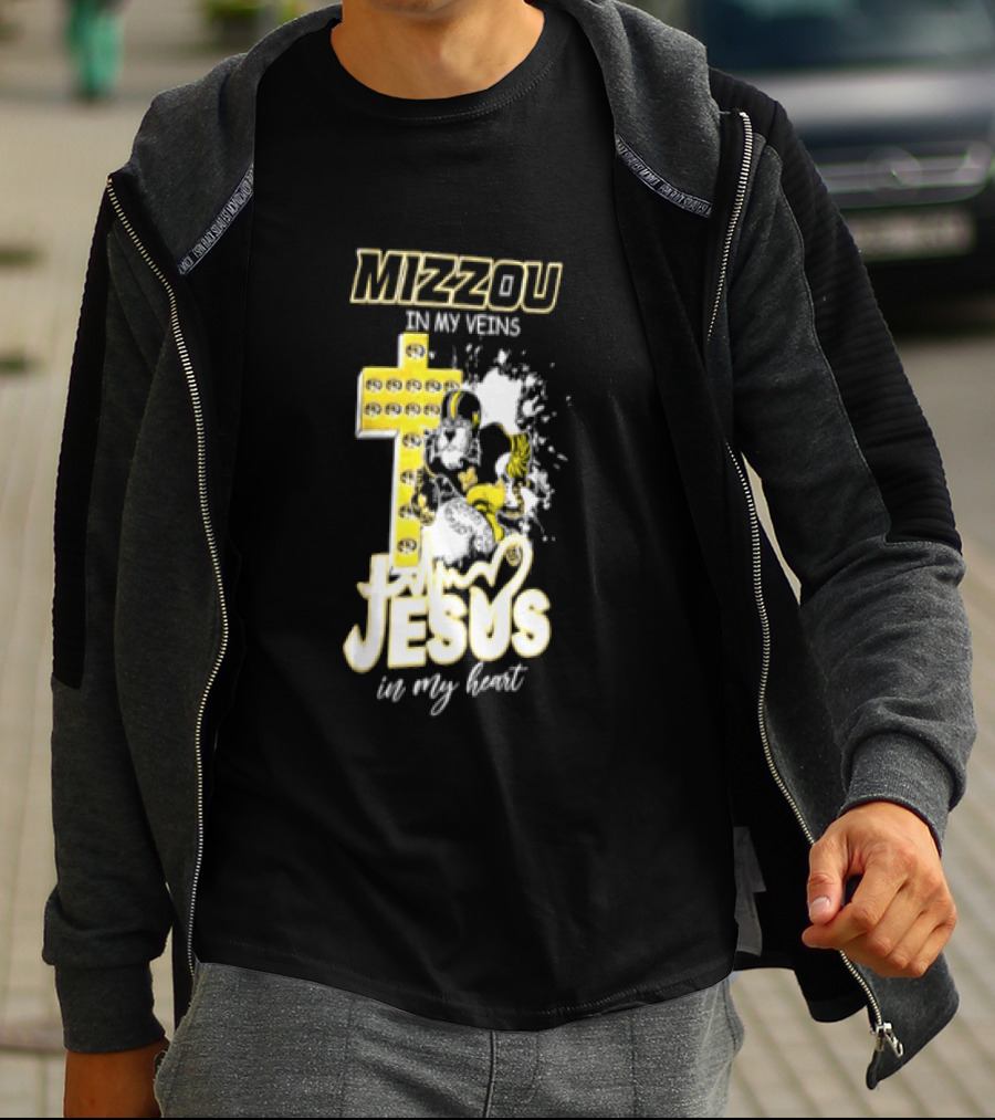 Mizzou In My Veins Jesus In My Heart University Of Missouri Tiger Cross T-Shirt