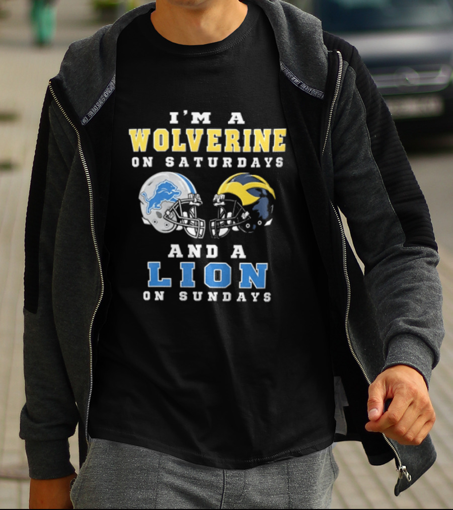 I'm A Wolverine On Saturdays And A Lion On Sundays Football Helmets T-Shirt