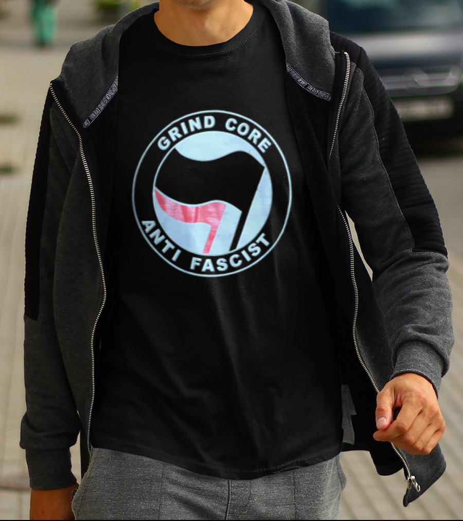 Grind Core Anti Fascist Antifa Red Black Flags T-Shirt