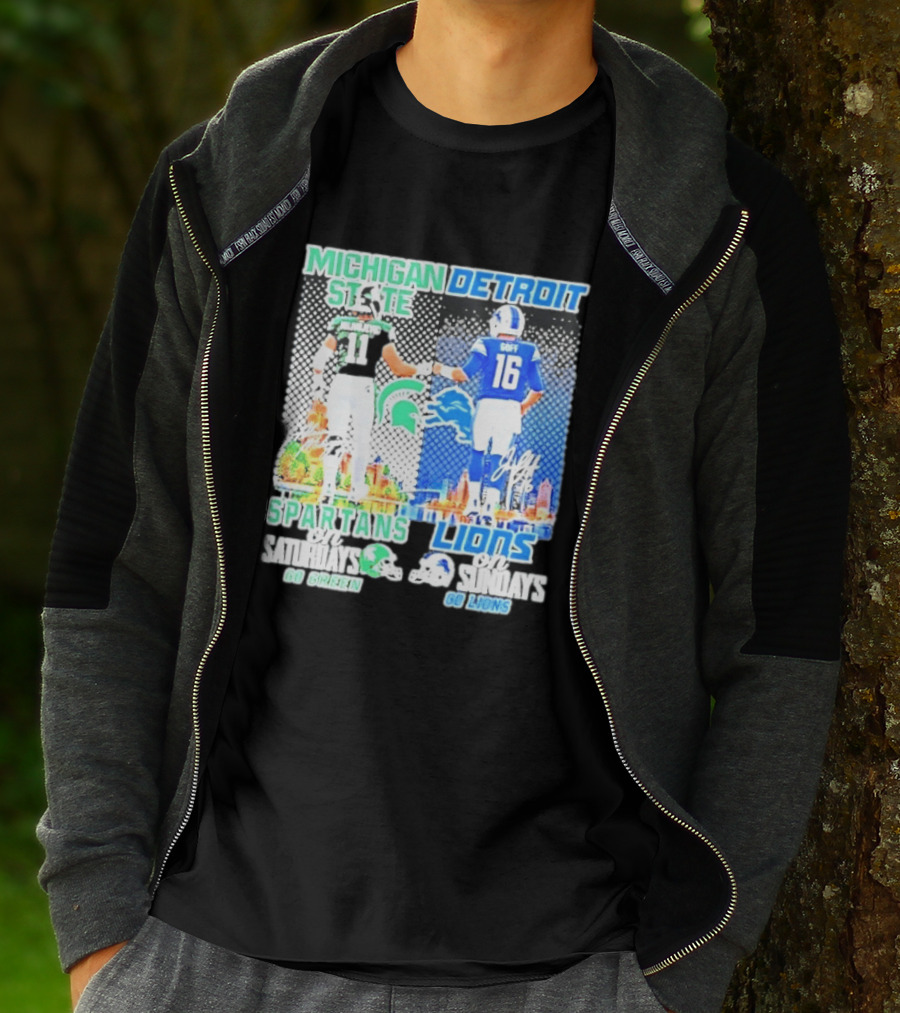 Michigan State Spartans Saturdays Go Green Detroit Lions Sundays Go Lions T-Shirt