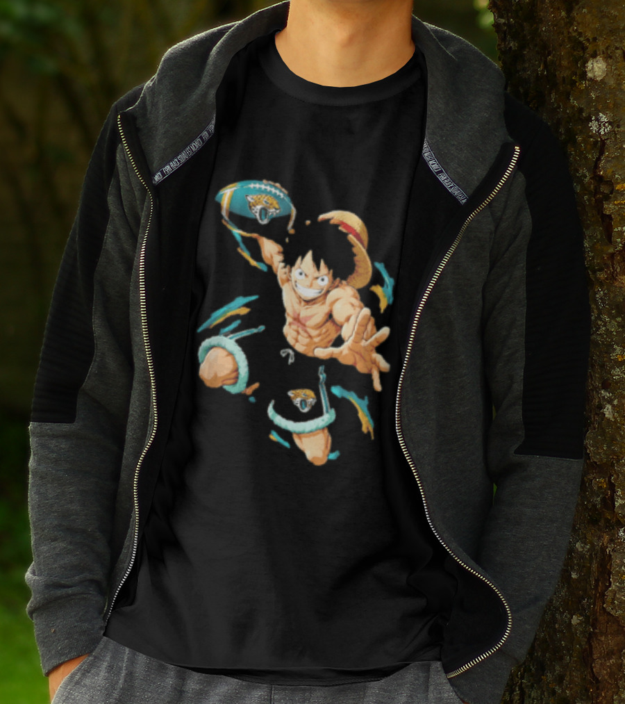 Jacksonville Jaguars Anime Character With Straw Hat Throwing Football T-Shirt