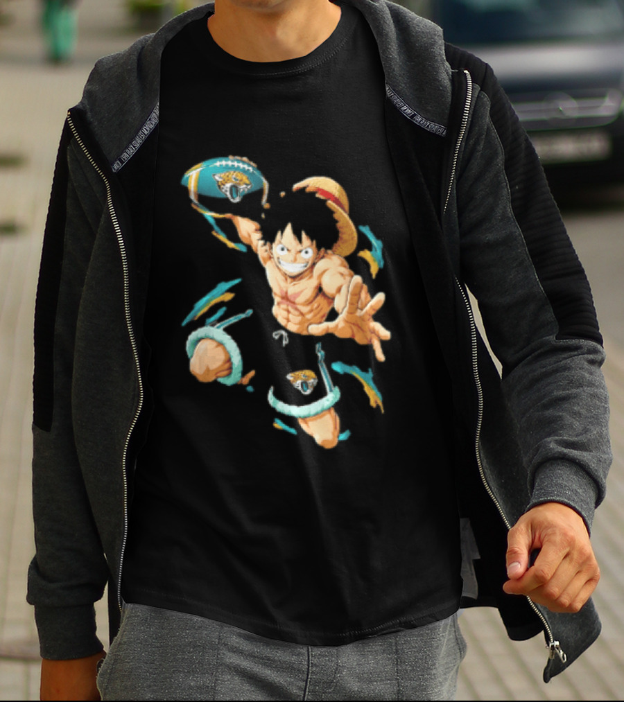 Jacksonville Jaguars Anime Character With Straw Hat Throwing Football T-Shirt