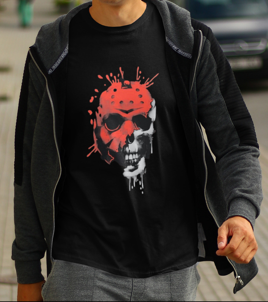 Jason Voorhees Unmasked Skull Horror Splatter T-Shirt