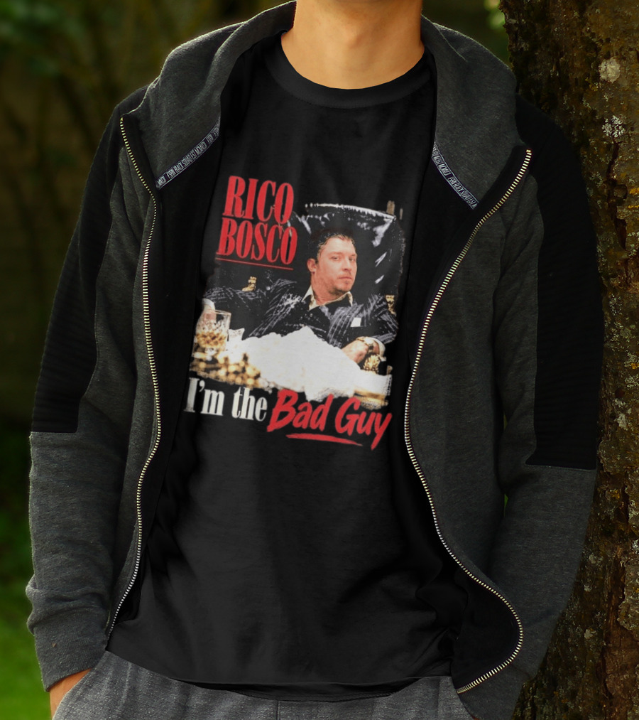 Rico Bosco I'm The Bad Guy Black Suit Reclining Chair Whiskey T-Shirt