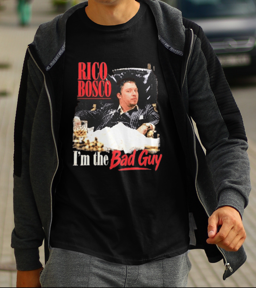 Rico Bosco I'm The Bad Guy Black Suit Reclining Chair Whiskey T-Shirt