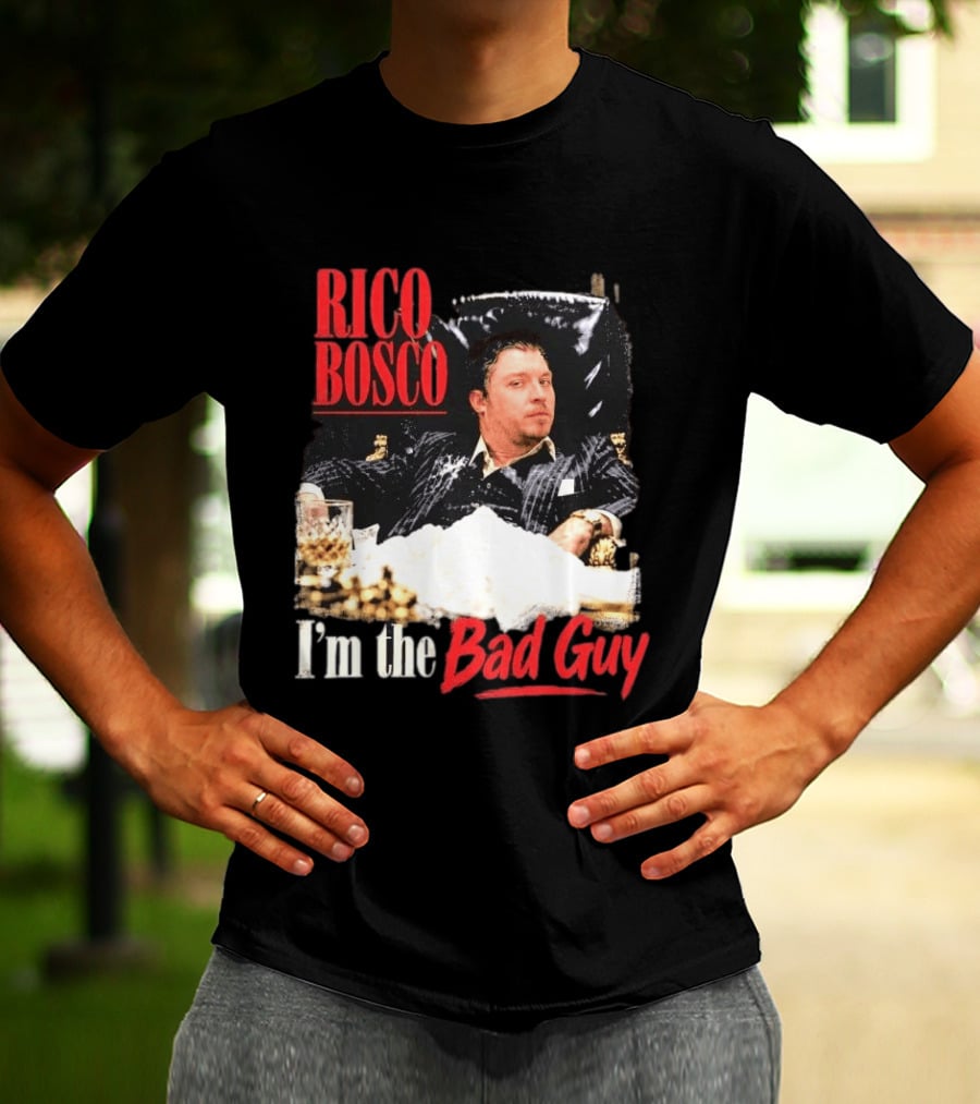 Rico Bosco I'm The Bad Guy Black Suit Reclining Chair Whiskey T-Shirt