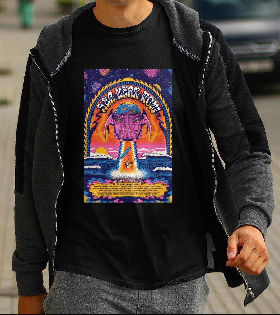 Sea Hear Now Asbury Park September 19 20 2026 The Strokes Mumford & Sons Psychedelic Spaceship Surf T-Shirt