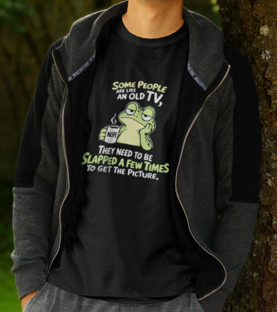 Some People Are Like An Old TV Frog Coffee Humor Slapped To Get The Picture T-Shirt