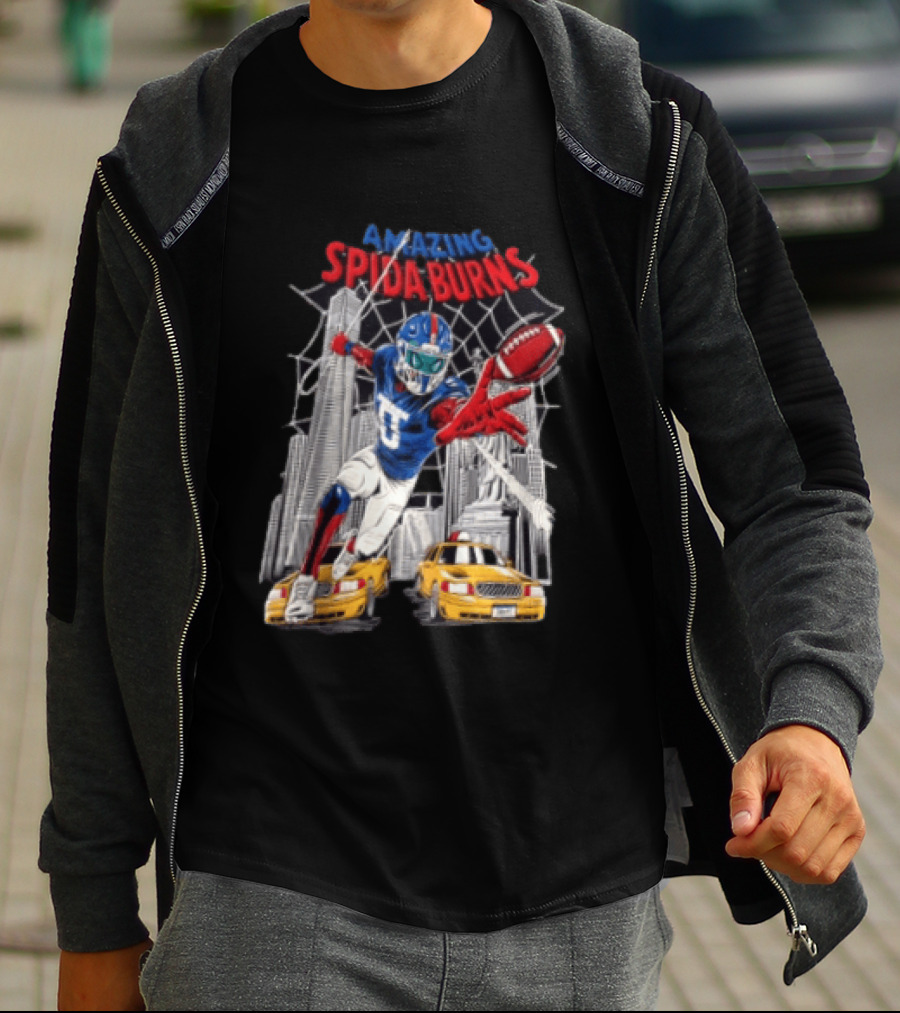 Amazing Spida Burns Football Player NYC Skyline Taxi Scene T-Shirt