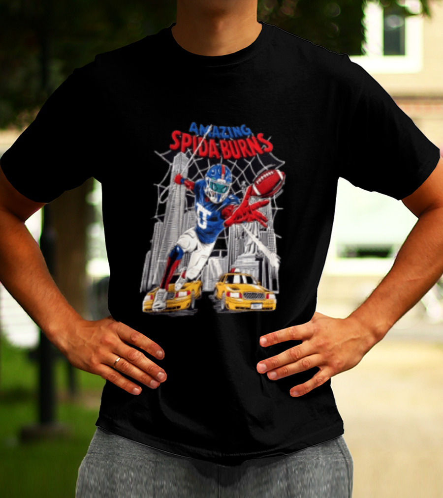 Amazing Spida Burns Football Player NYC Skyline Taxi Scene T-Shirt