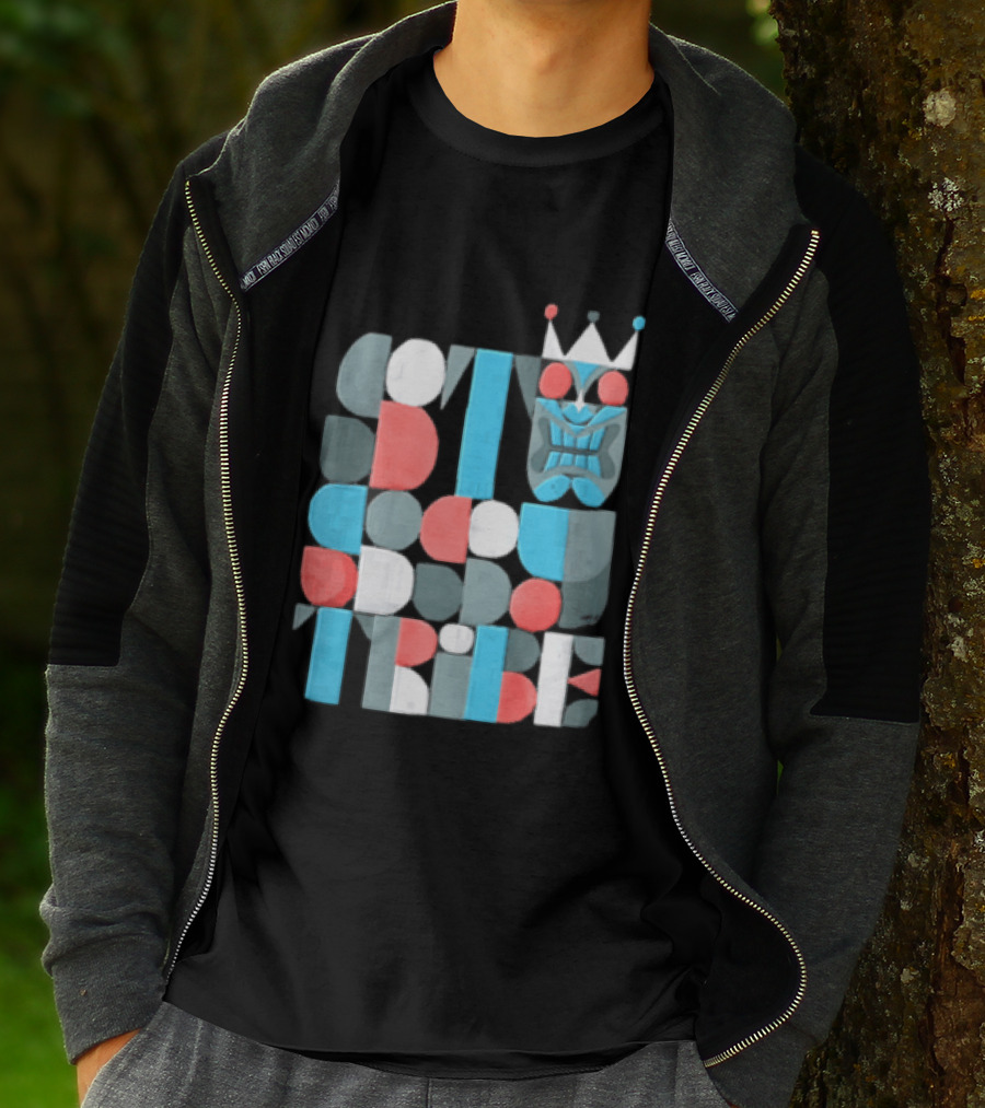 Tribe Crowned Tiki Mask Geometric Color Block T-Shirt