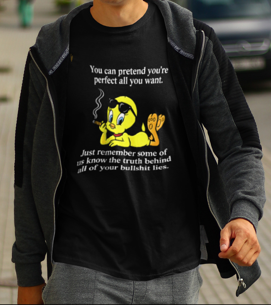 You Can Pretend Youre Perfect All You Want Just Remember Some Of Us Know The Truth Behind All Of Your Bullshit Lies Tweety Bird Smoking T-Shirt