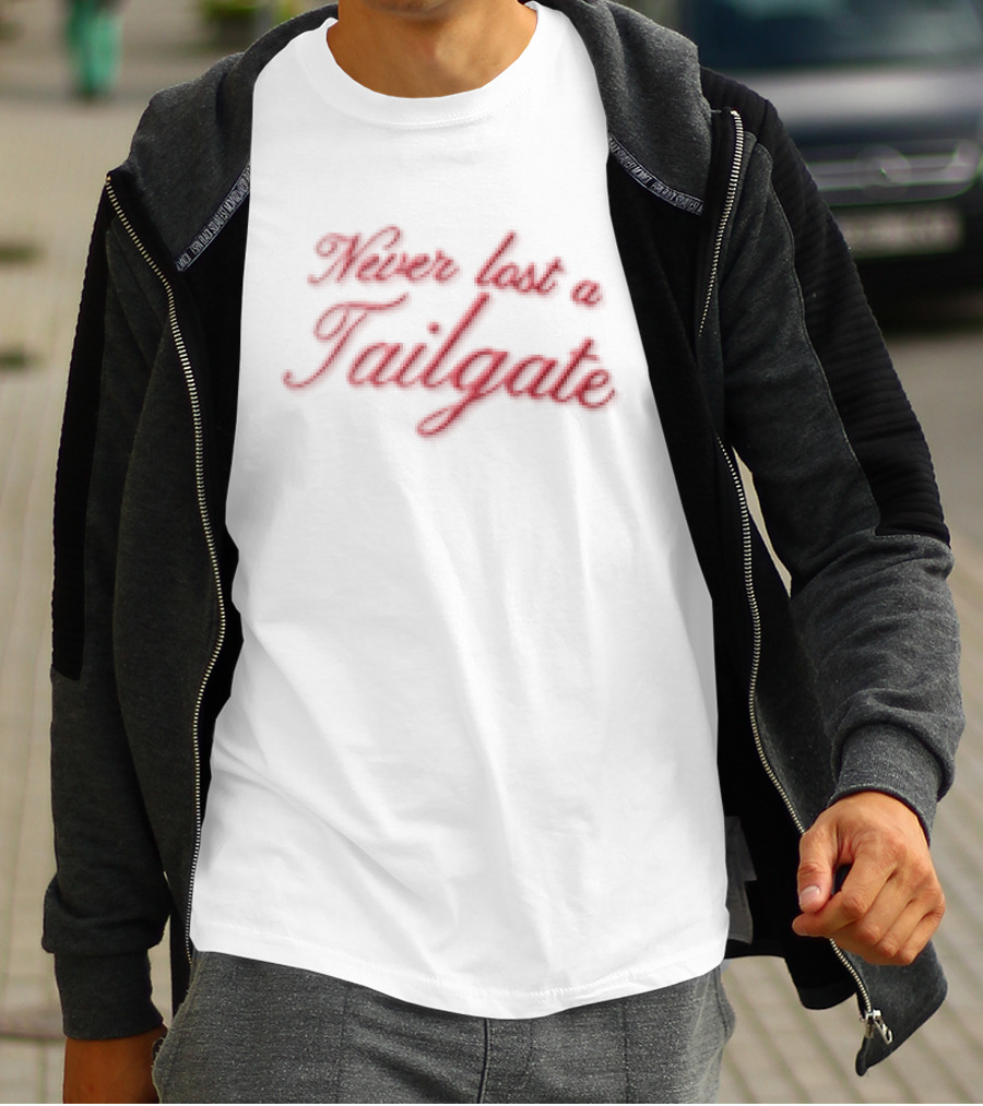 Never Lost A Tailgate Red Cursive Script Visor T-Shirt