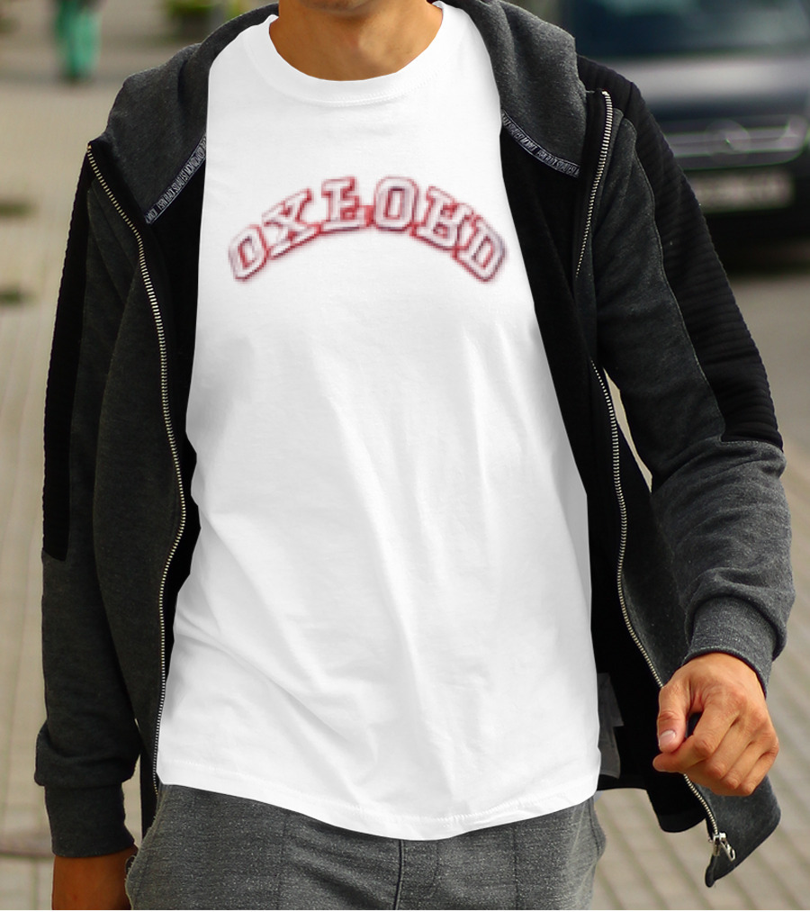 Oxford Arched College Block Font Red Embroidered Cap T-Shirt