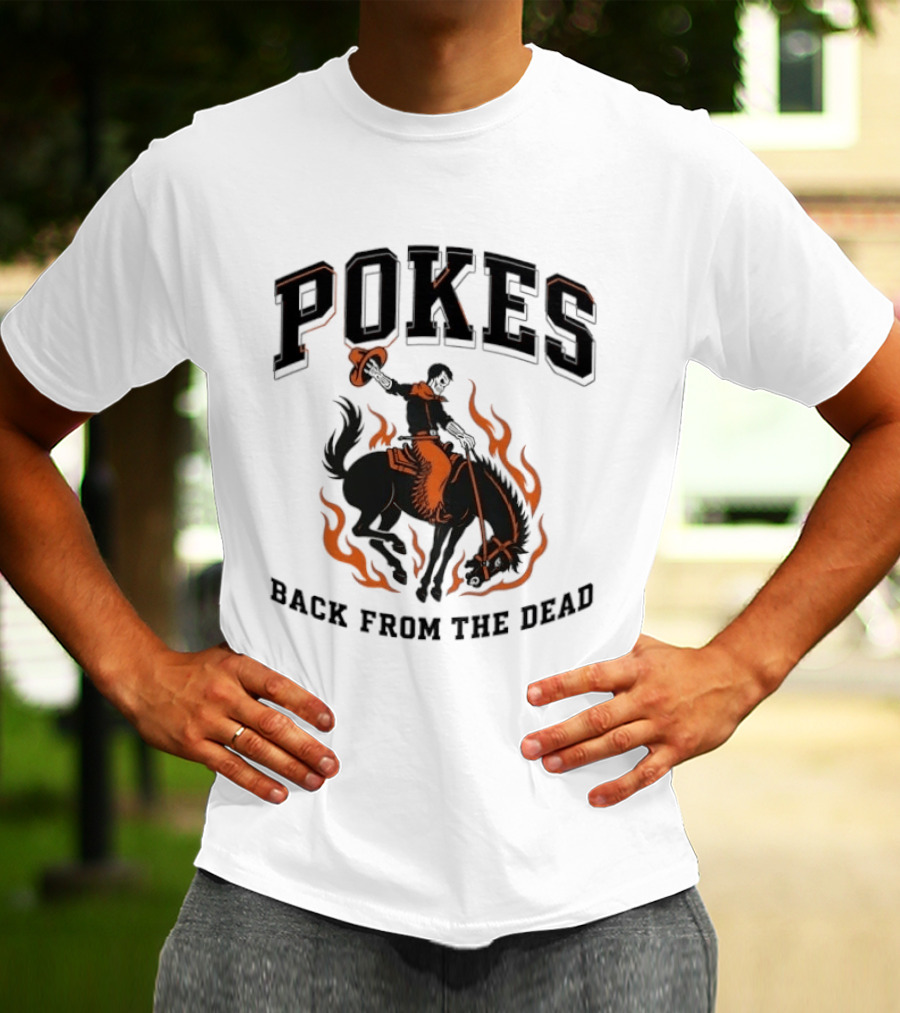 Pokes Back From The Dead Cowboy Riding Flaming Horse T-Shirt