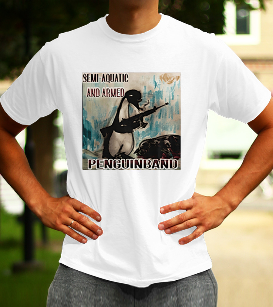 Semi Aquatic And Armed Penguin Band With Rifle T-Shirt