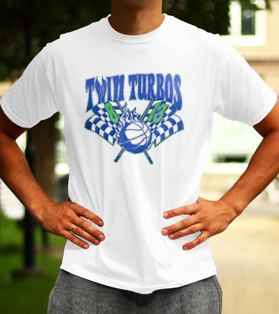 Twin Turbos 8 13 Basketball Checkered Flag Racing T-Shirt