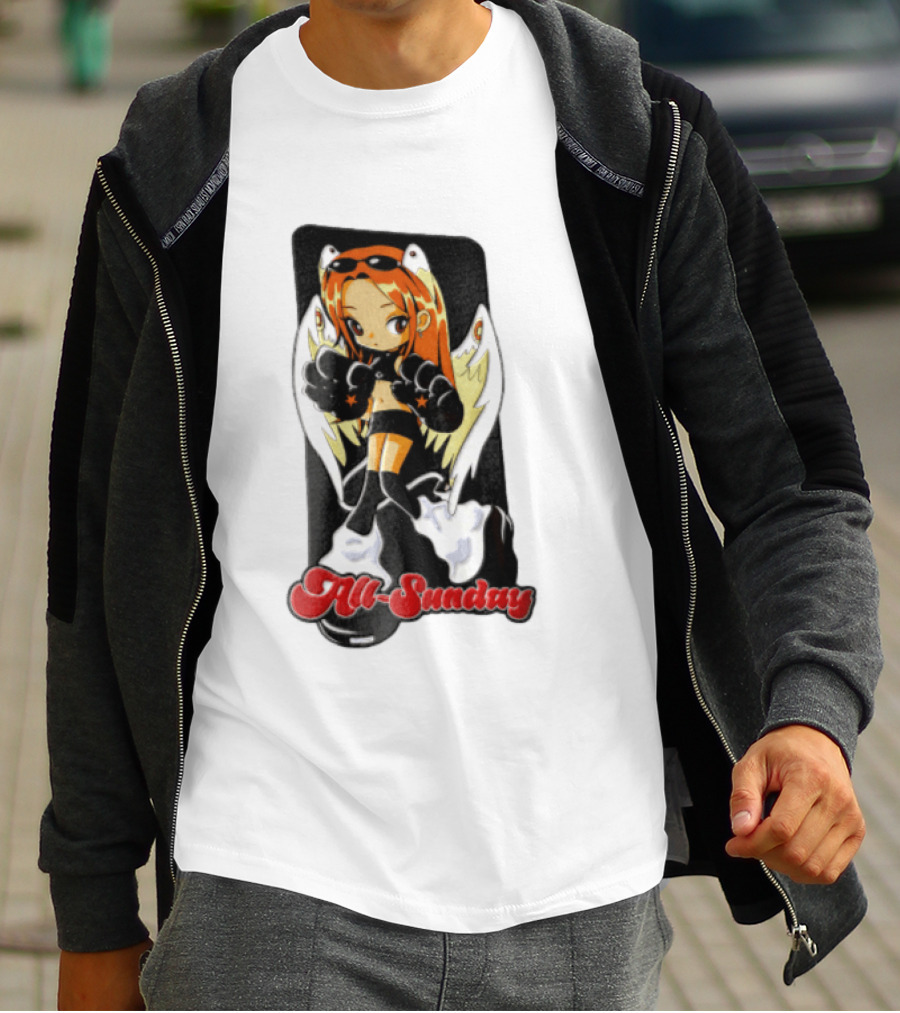 All Sunday Anime Girl With Angel Wings Paw Gloves And Platform Boots T-Shirt