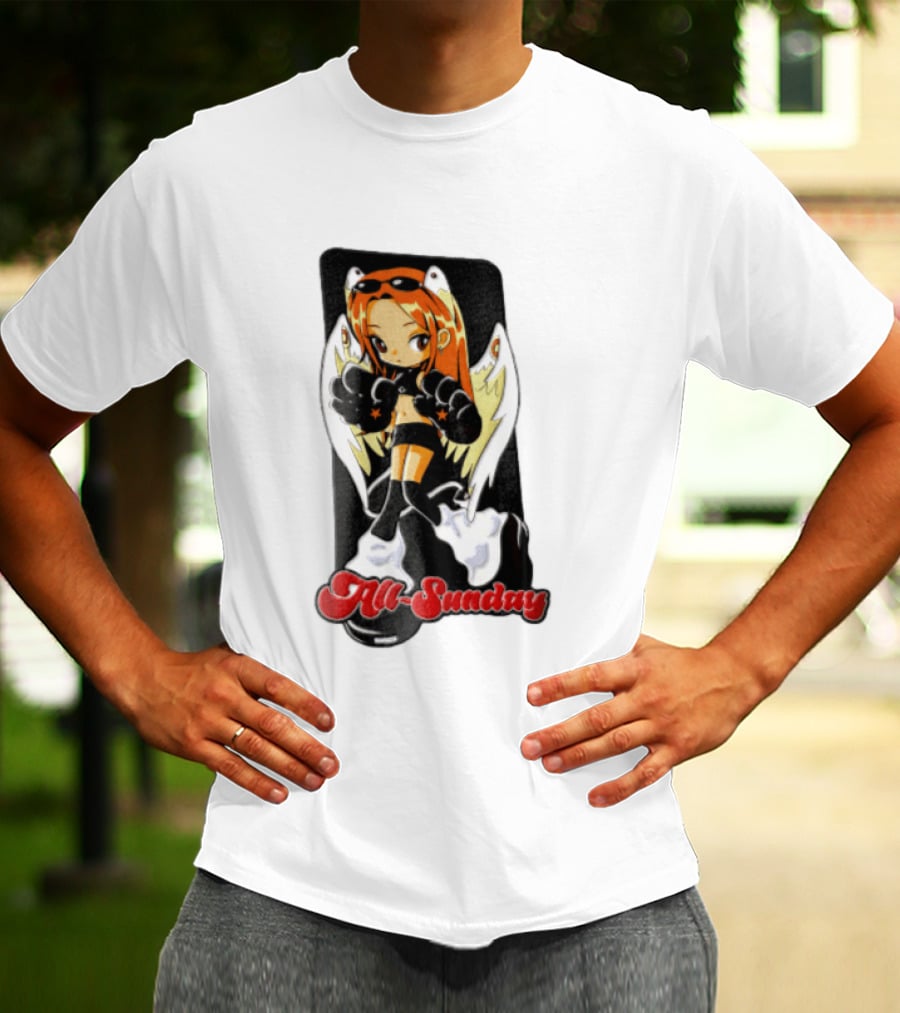 All Sunday Anime Girl With Angel Wings Paw Gloves And Platform Boots T-Shirt