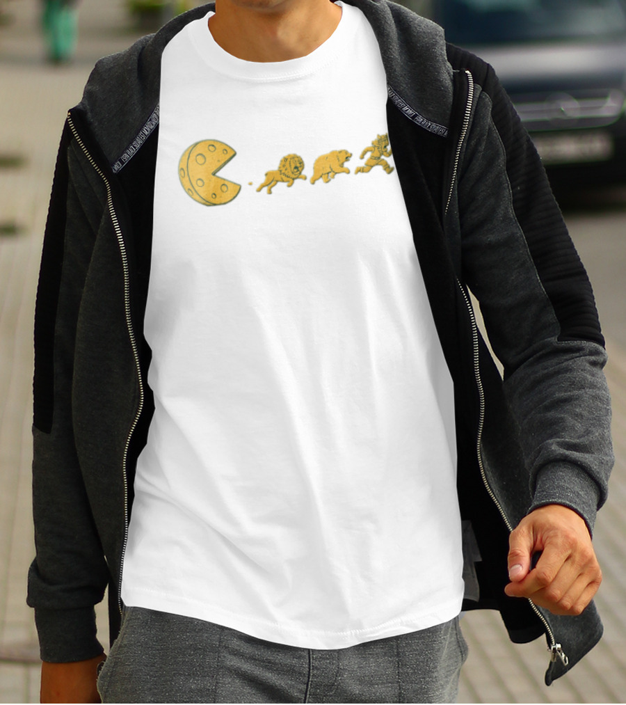 Cartoon Cheese Pacman Chasing Lion Bear Viking T-Shirt