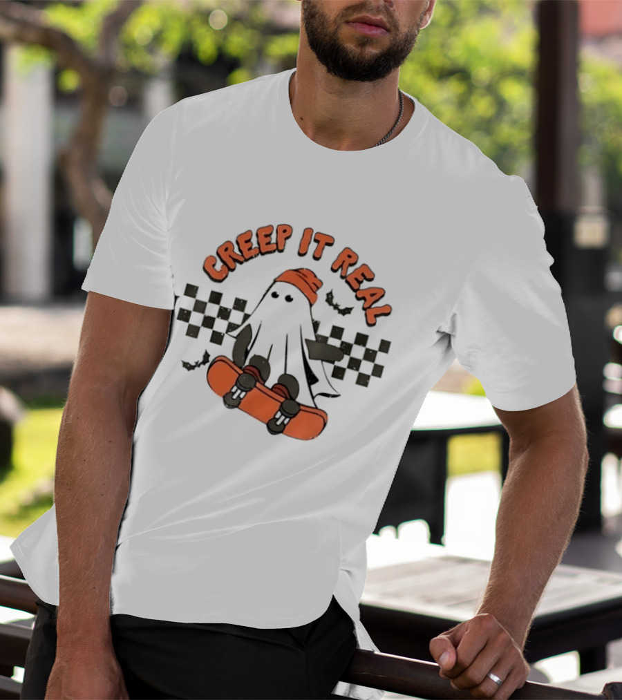 Creep It Real Ghost Skateboard Halloween T-Shirt