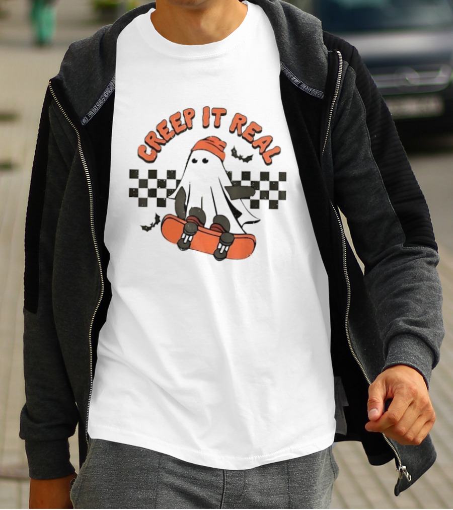 Creep It Real Ghost Skateboard Halloween T-Shirt