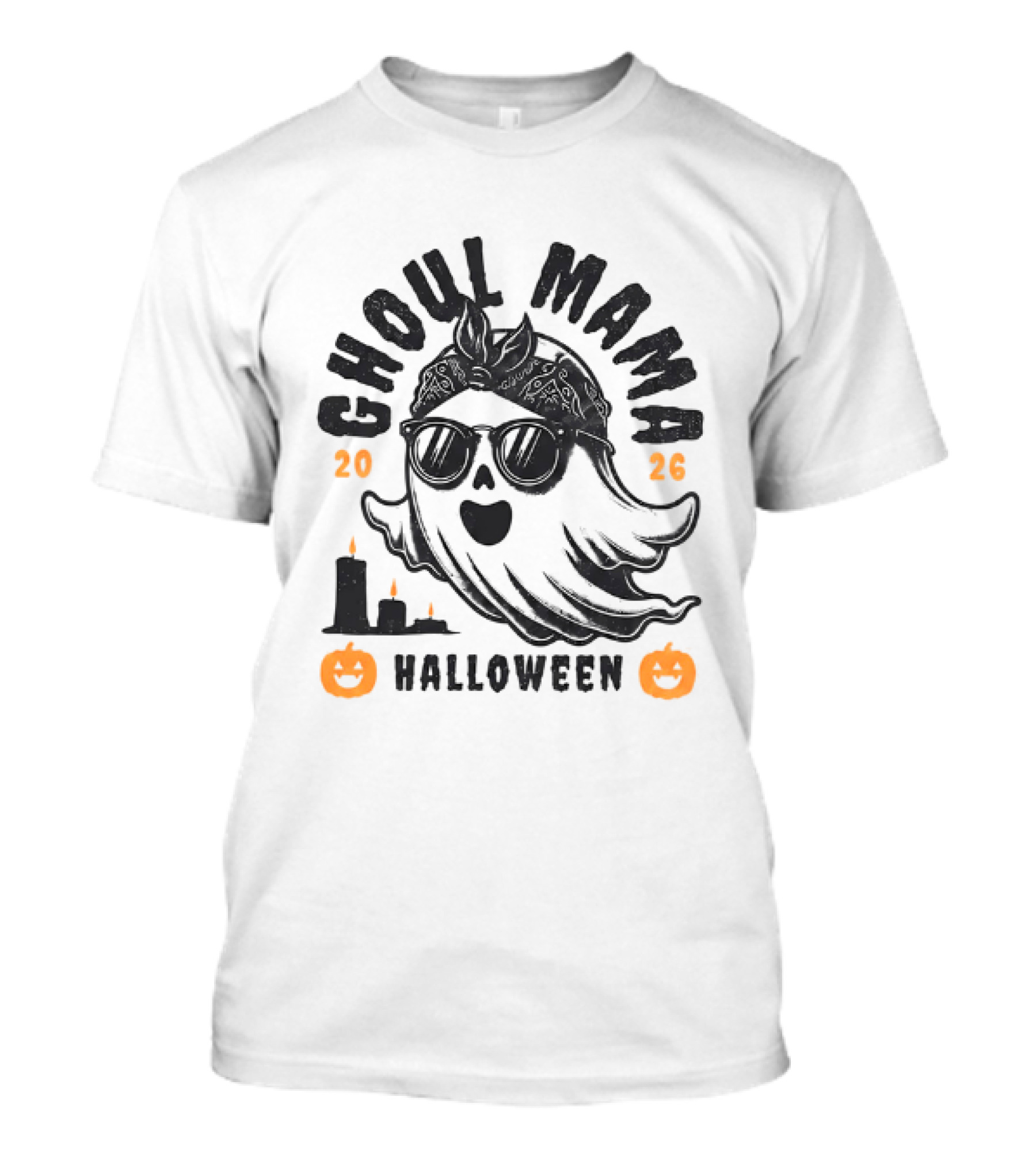 Ghoul Mama Halloween 2026 With Pumpkins And Candles T-Shirt