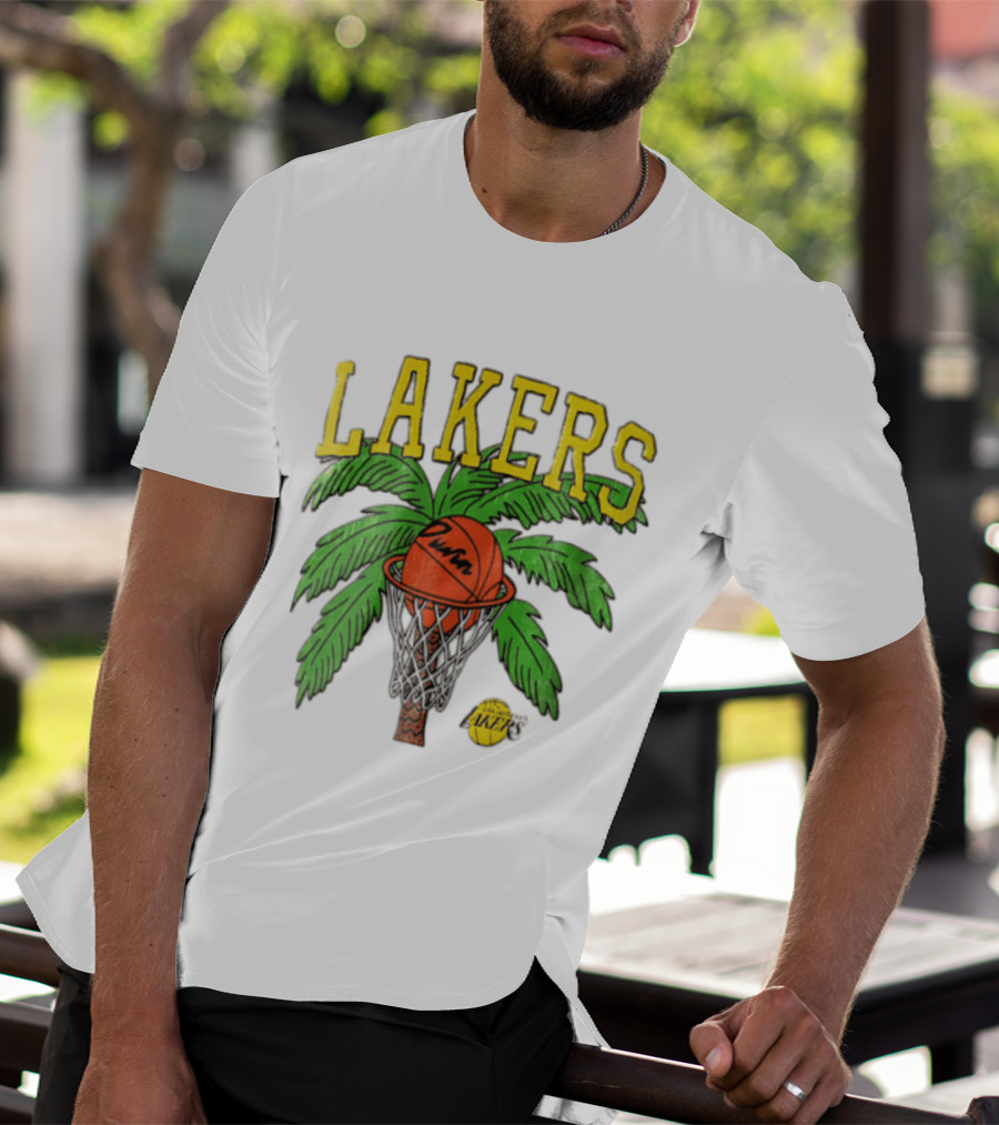 Lakers Palm Tree Basketball Hoop Distressed NBA T-Shirt