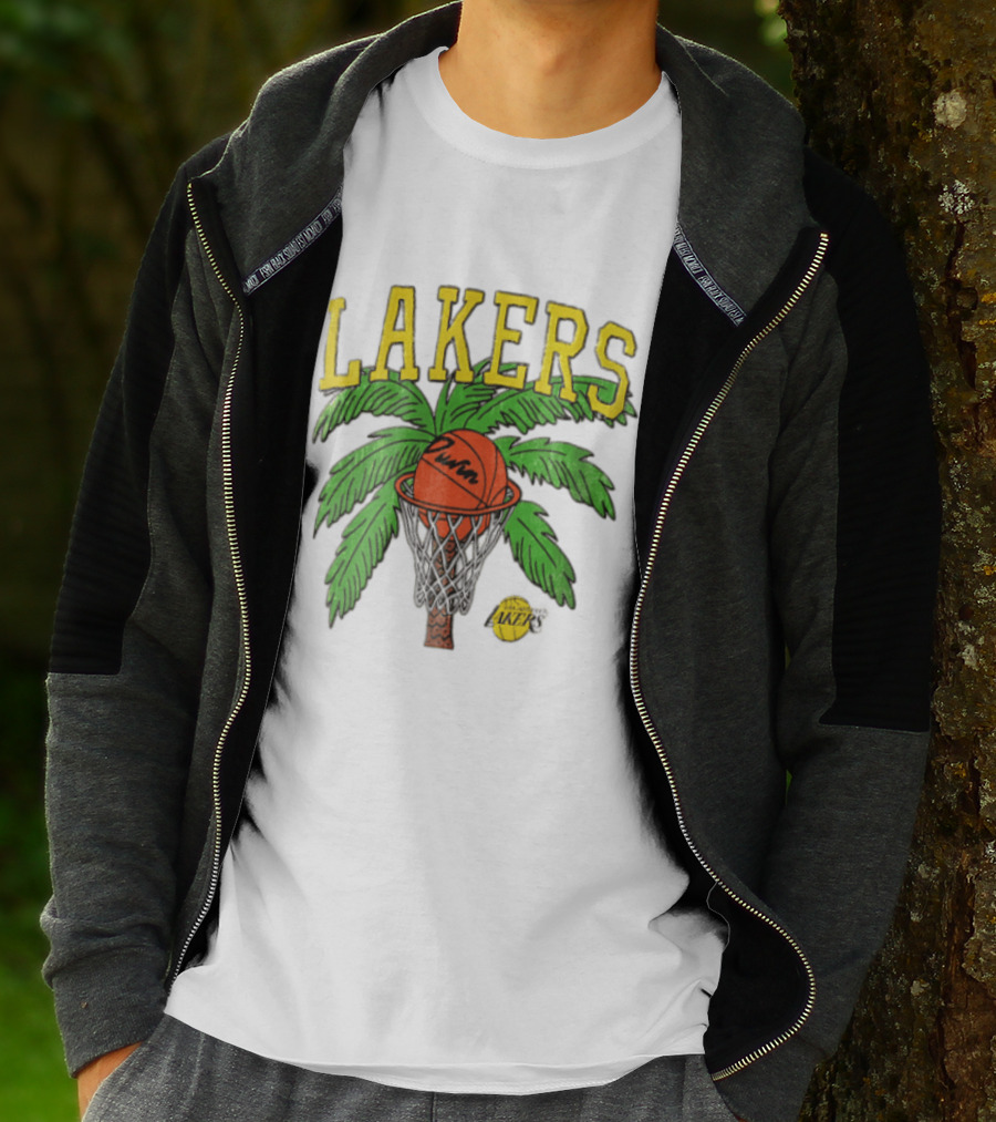 Lakers Palm Tree Basketball Hoop Distressed NBA T-Shirt