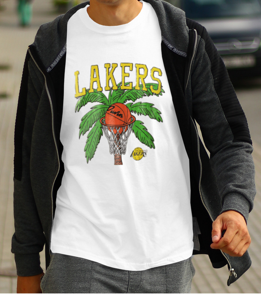 Lakers Palm Tree Basketball Hoop Distressed NBA T-Shirt
